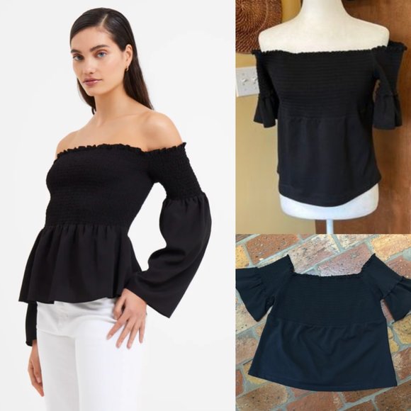 Moda international black smocked elastic off the shoulder peplum top szXL - Picture 9 of 9